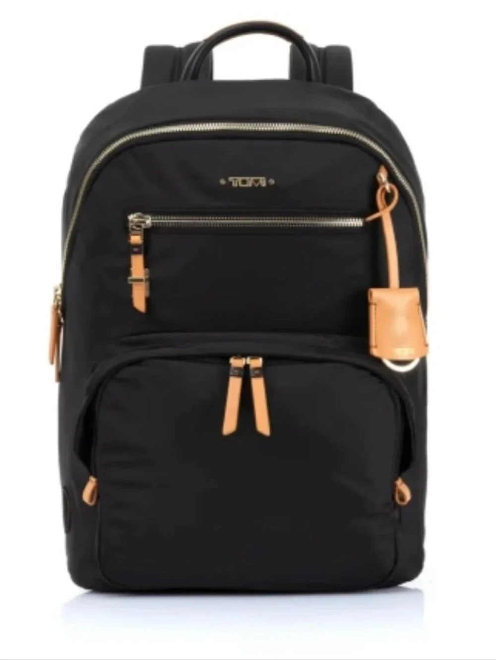 Tumi Voyager Harper Black Backpack with Tan Leather Accents